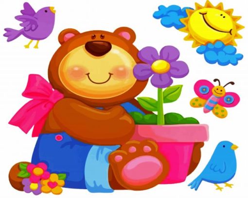 Cute Bear With Butterflies And Birds paint by number