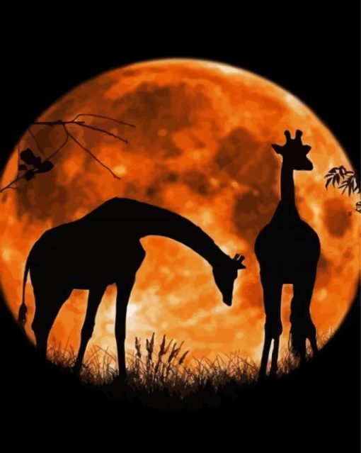 Giraffes In The Moonlight paint by number