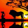 Girl And Lion Silhouette paint by numbers