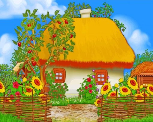 House And Sunflowers paint by number