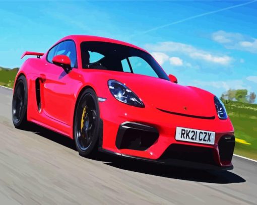 Red Porsche Cayman paint by numbers