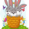 Three Rabbits In Basket Vector paint by number