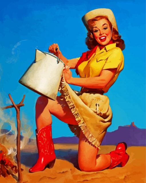 Vintage Western Lady paint by number