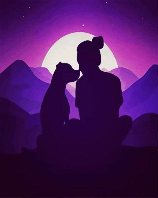 Woman And Dog Silhouette paint by number