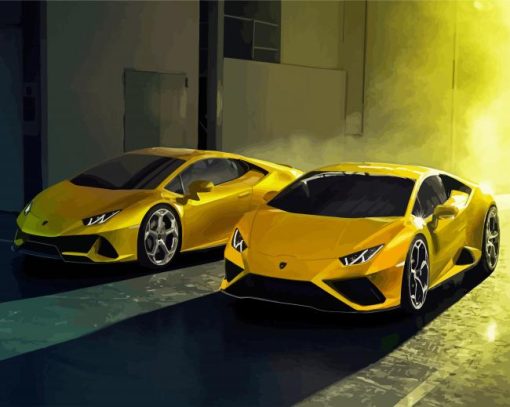 Yellow Lamborghini Huracans paint by number