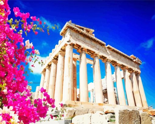 Bloossoms Parthenon Greece paint by number