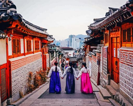 Bukchon Hanok Village Alley In Seoul paint by number