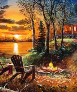 Campfire By Lake paint by number