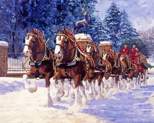 Christmas Clydesdale Horses paint by number