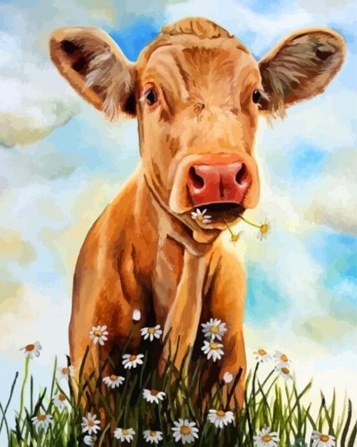 Cow In Daisies Field paint by numbers