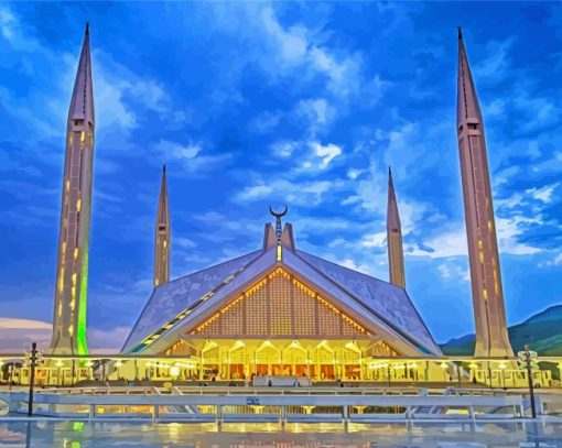 Faisal Masjid Islamabad Pakistan paint by numbers