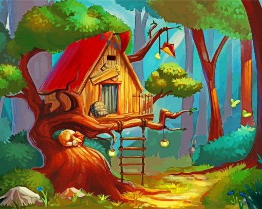 Forest Tree House Art paint by numbers