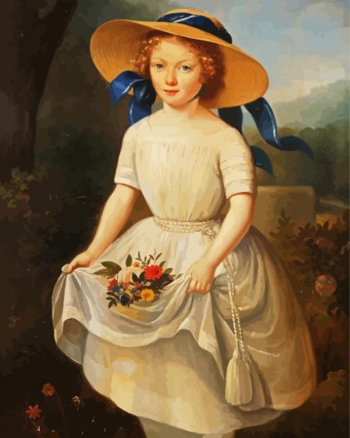 Girl In Hat With Blue Ribbon paint by numbers