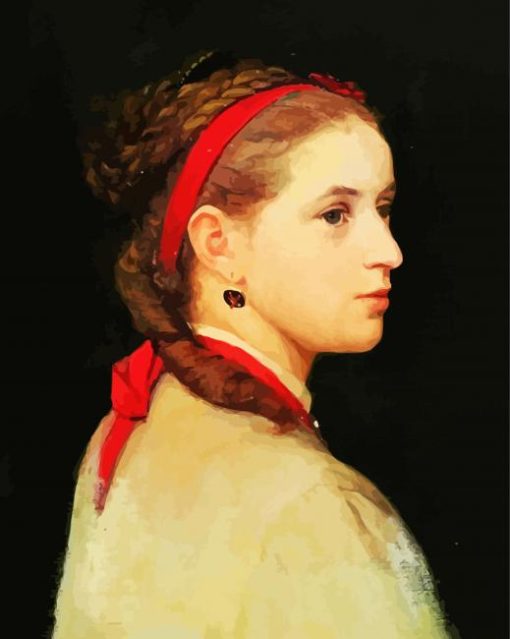 Girl In Hat With Red Ribbon paint by numbers