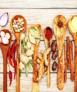 Herbs And Spices In Wooden Spoons paint by numbers