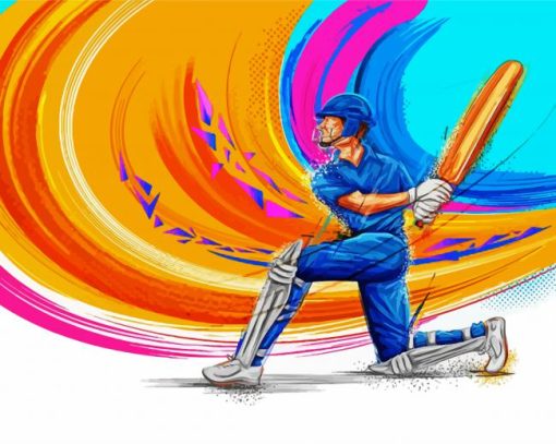 Illustration Cricket Player paint by numbers