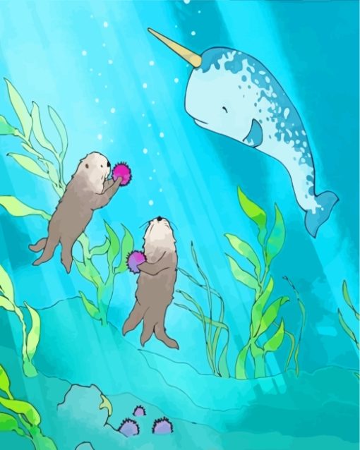 Narwhal And Sea Otters paint by number