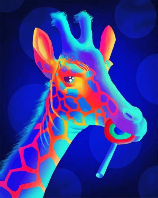 Neon Giraffe Eating Lollipop paint by number