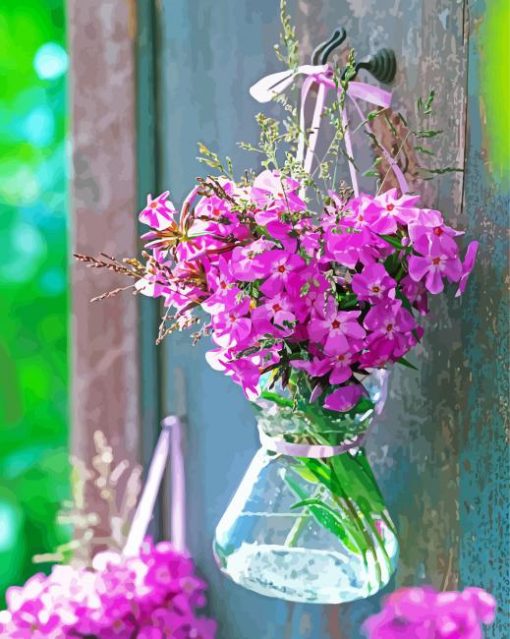 Phlox In Glass Vase paint by number