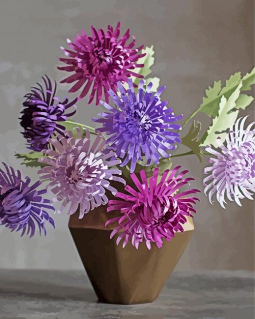 Pink Purple Chrysanthemum Vase paint by number