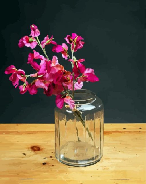 Pink Sweetpea Jar paint by numbers