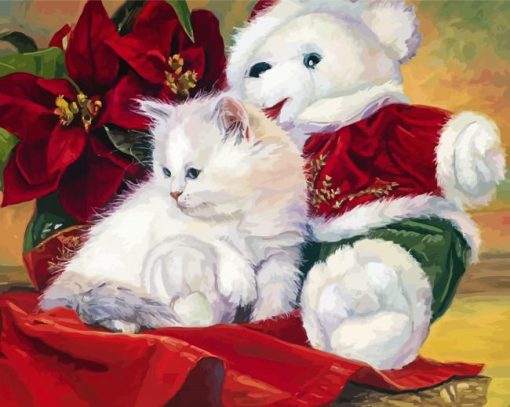 Ragdoll Cat And Teddy Bear paint by number