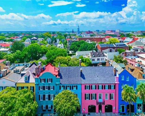 Rainbow Row Charleston paint by number