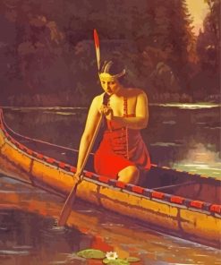 Red Indian Girl Canoeing paint by number