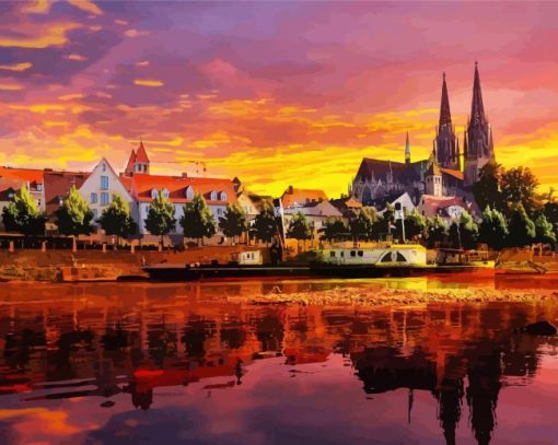 Regensburg At Sunset paint by number