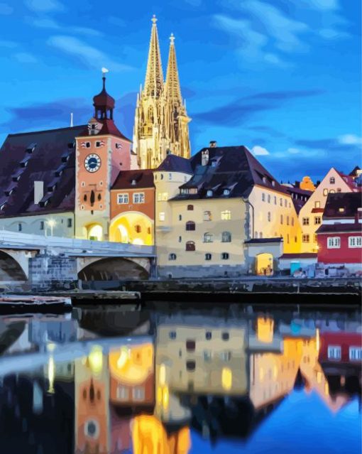 Regensburg Church Reflection paint by number