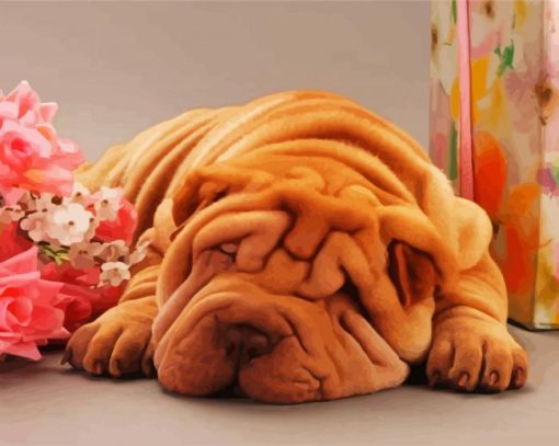 Sleepy Sharpei paint by number