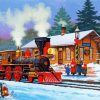 Snow Christmas Train Station paint by number