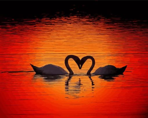 Swans Heart Silhouette paint by number