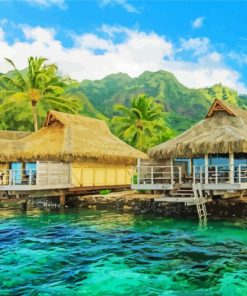 Tahiti Island Huts paint by number