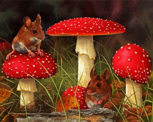 Toadstools And Mice paint by number