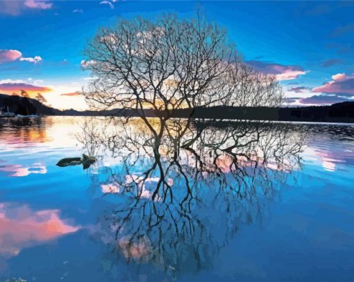 Tree Reflection On Lake paint by number