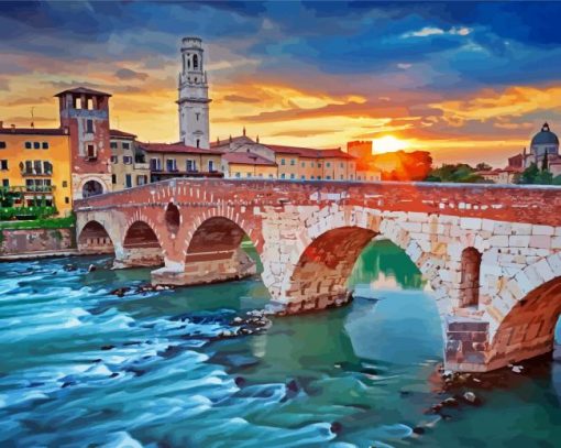 Verona Ponte Pietra Arch Bridge paint by number