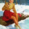 Vintage Ice Skater Woman paint by number