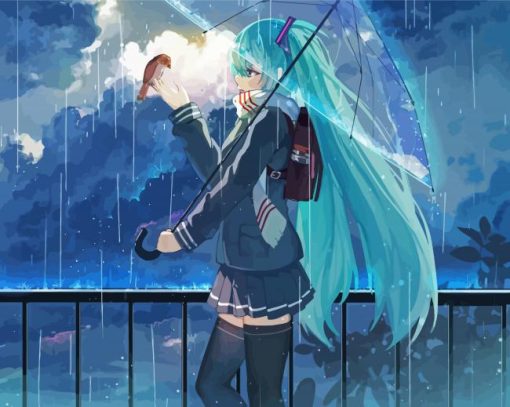 Vocaloid Hatsune Miku Under Umbrella paint by number