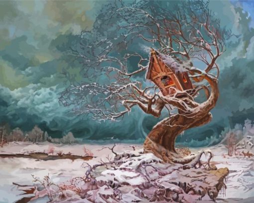 Winter Tree House paint by number