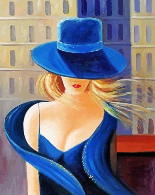 Woman In Blue Hat paint by number