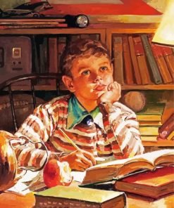 Young Boy Studying paint by number