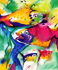 Abstract Fishes paint by numbers