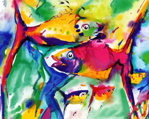 Abstract Fishes paint by numbers