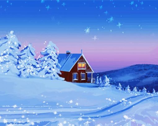 House Snow Winter Landscape paint by number