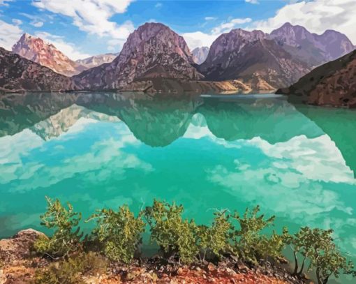 Iskanderkul Lake Tajikistan paint by numbers