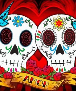 Mexican Love Skulls paint by numbers