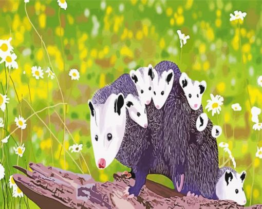 Opossum Family paint by number