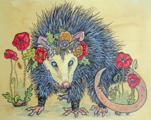 Opossum With Flowers paint by number