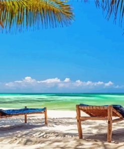 Palm Tree Chairs By The Sea In Zanzibar paint by number